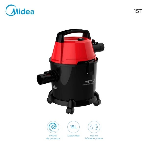 Aspiradora Midea 15 L. Agua / Polvo 1.400 W.