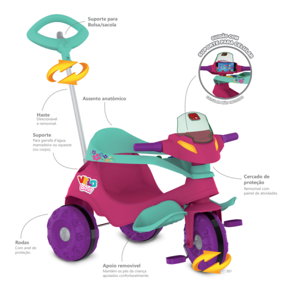 Triciclo Velobaby Paseo y Pedal (Rosa)